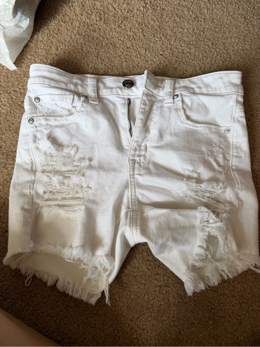 American Eagle Outfitters White Distressed Jean Shorts